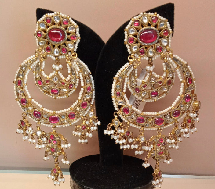 925 Silver Moghya Polki Chandbali Earring - Amrrutam Jewellery