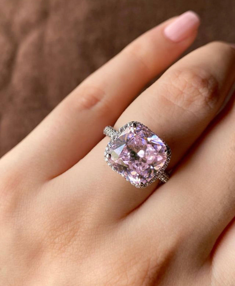 925 Silver Pink Cocktail Ring - Amrrutam
