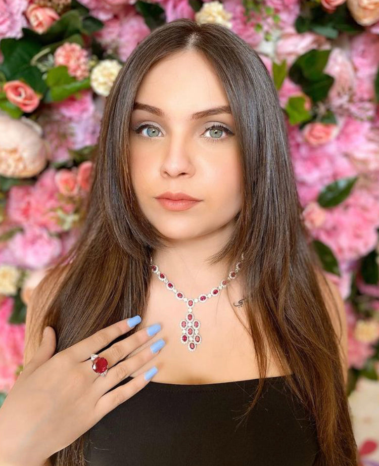 925 Silver Ruby Cocktail Necklace - Amrrutam