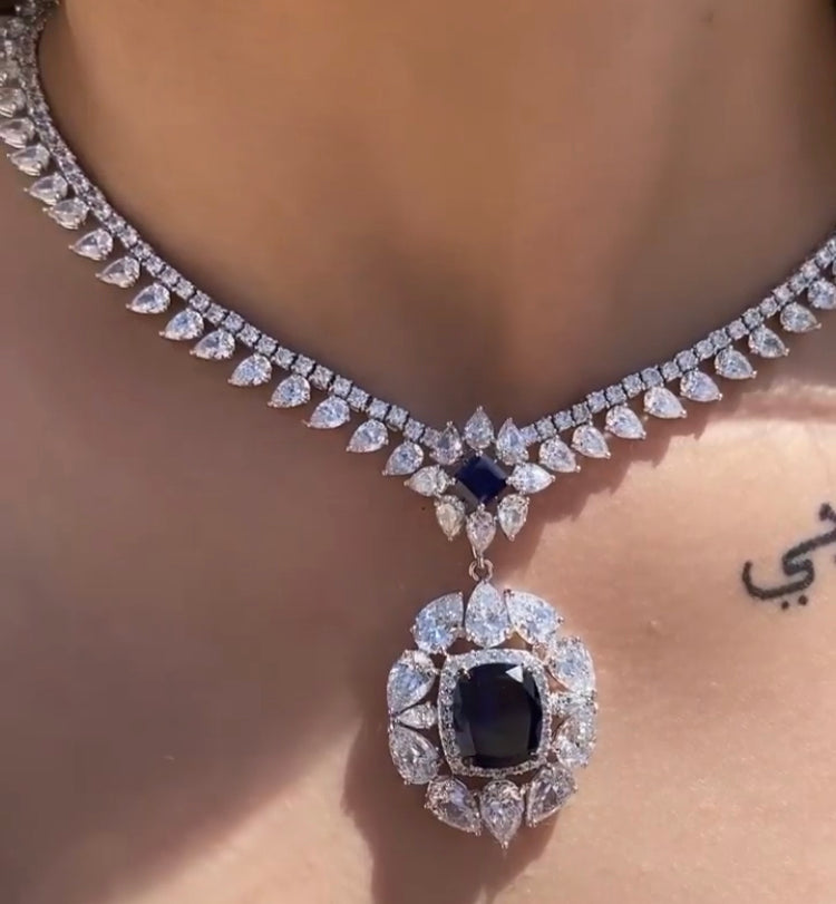 925 Silver Blue Cocktail Necklace - Amrrutam