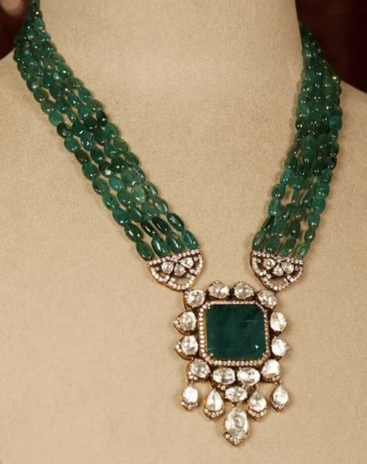 925 Silver Suvani Polki Pendant Necklace - Amrrutam Jewellery