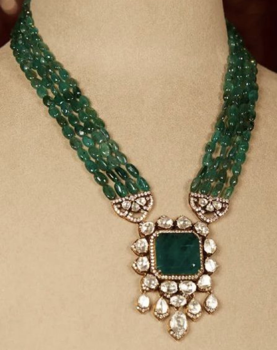 925 Silver Suvani Polki Pendant Necklace - Amrrutam Jewellery