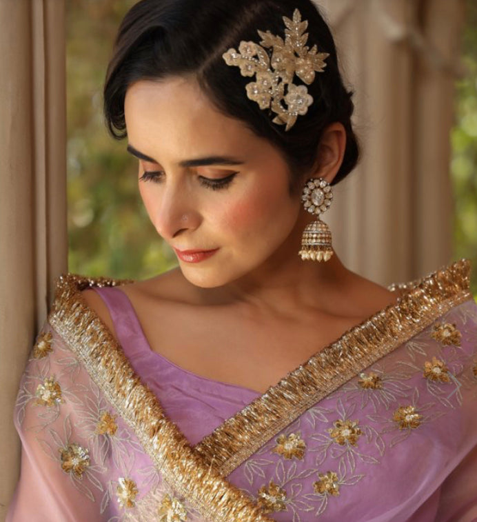 925 Silver Sarwa Polki Jhumka Earring - Amrrutam