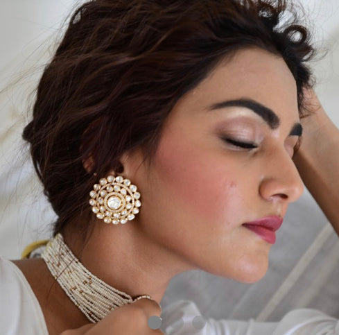 925 Silver Vanitra Polki Stud Earring - Amrrutam