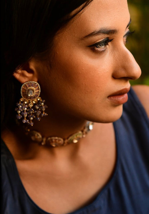 925 Silver Gunsha Pastel Polki Drop Earring - Amrrutam