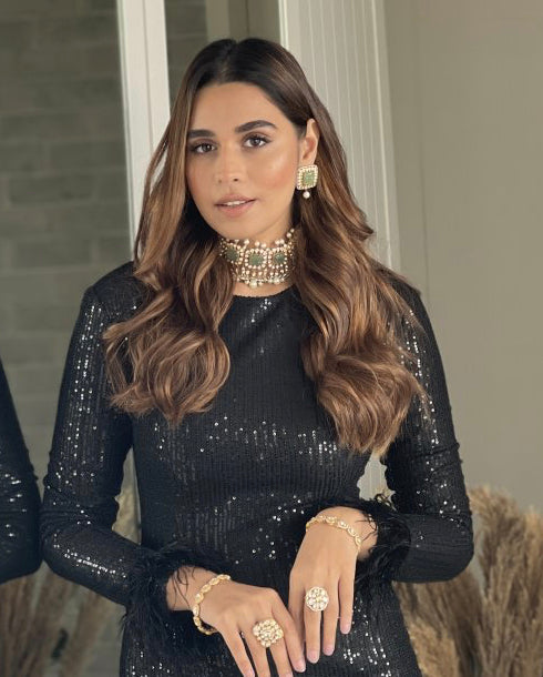925 Silver Vasika Polki Choker Necklace Set - Amrrutam