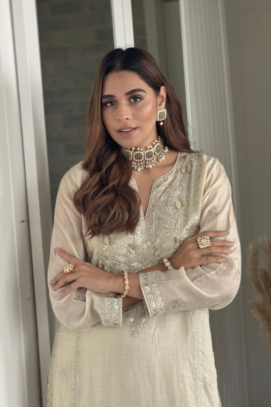 925 Silver Vasika Polki Choker Necklace Set - Amrrutam