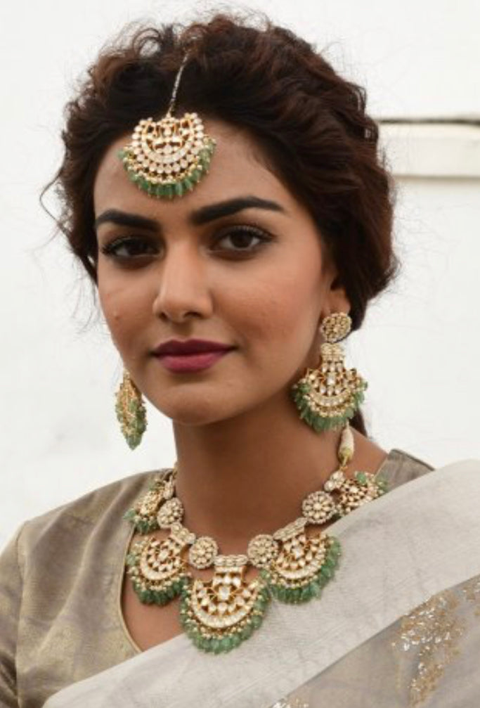 925 Silver Likatya Polki Necklace Set - Amrrutam