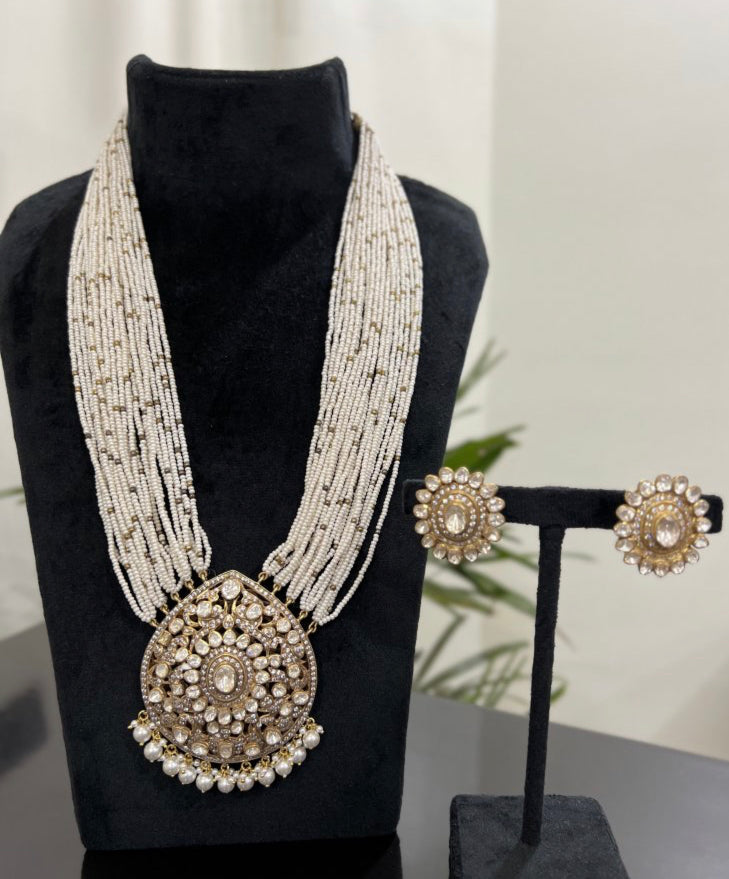 925 Silver Thamasya Pendant Polki Necklace - Amrrutam