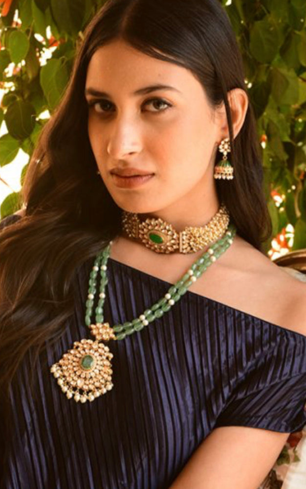 925 Silver Devyani Polki Pendant Necklace - Amrrutam