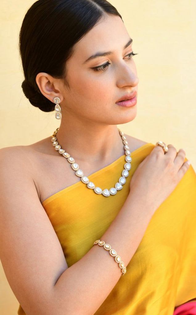 925 Silver Ranisar Polki Necklace Set - Amrrutam