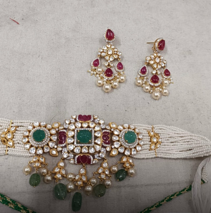 925 Silver Diya Pink Polki Earrings - Amrrutam Jewellery