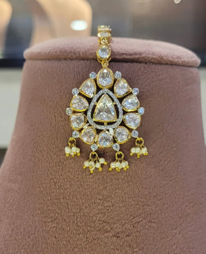 925 Silver Dhavani Polki Statement Maangtika - Amrrutam