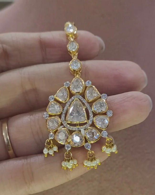 925 Silver Dhavani Polki Statement Maangtika - Amrrutam