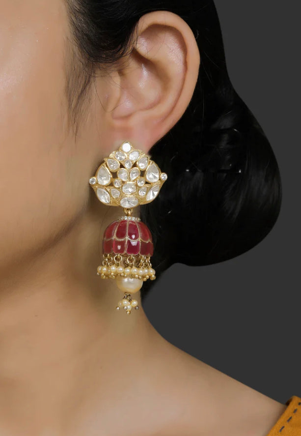925 Silver Pink Jhumki Earrings - Amrrutam