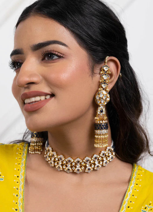 925 Silver Aishaa Blue Polki Choker Necklace - Amrrutam