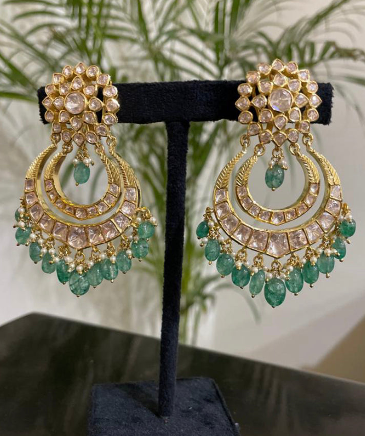 925 Silver Garbha Polki Chandbali Earring - Amrrutam