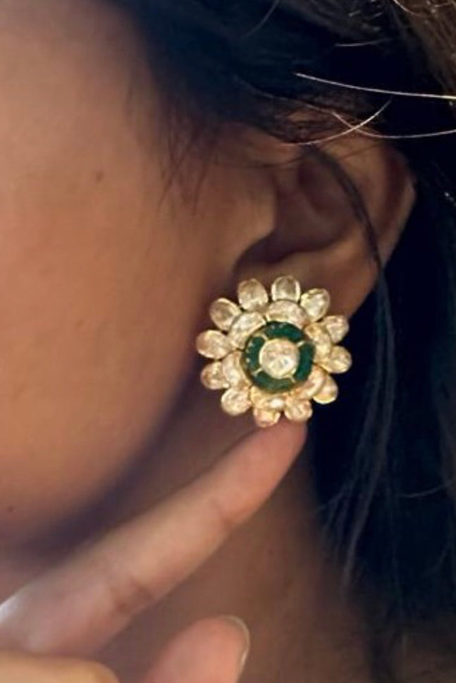 925 Silver Apurva Polki Stud Earring - Amrrutam