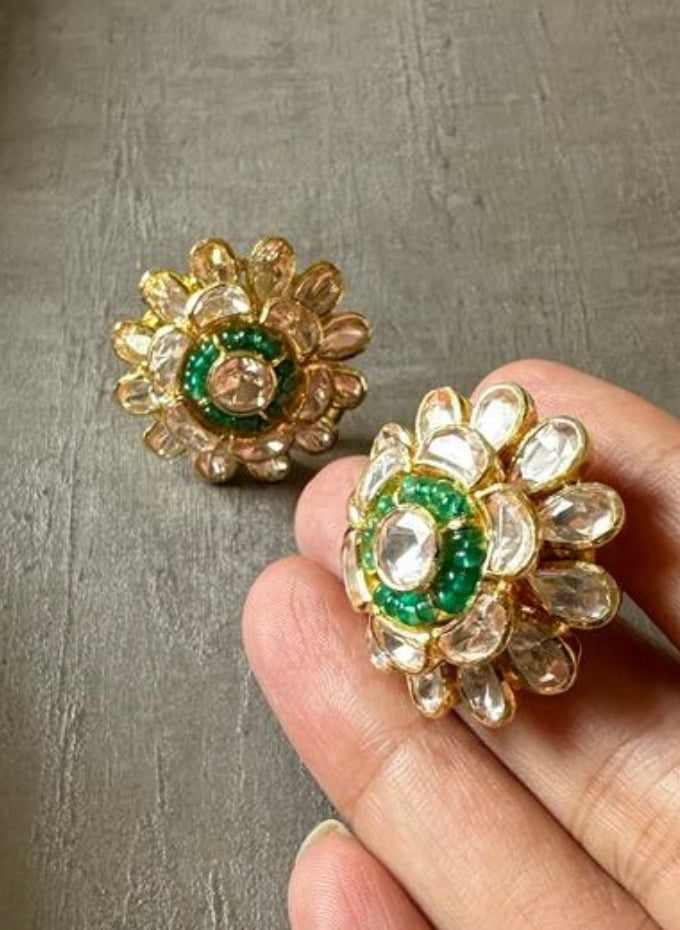 925 Silver Apurva Polki Stud Earring - Amrrutam