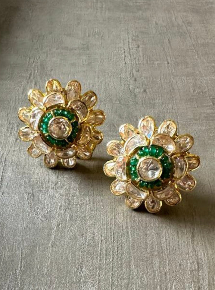 925 Silver Apurva Polki Stud Earring - Amrrutam