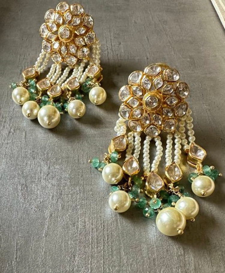 925 Silver Jhallariya Polki Drop Earring - Amrrutam