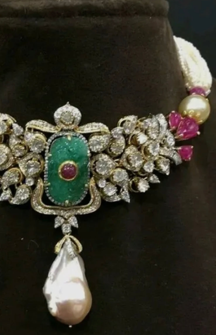 925 Silver Moraya Polki Necklace - Amrrutam