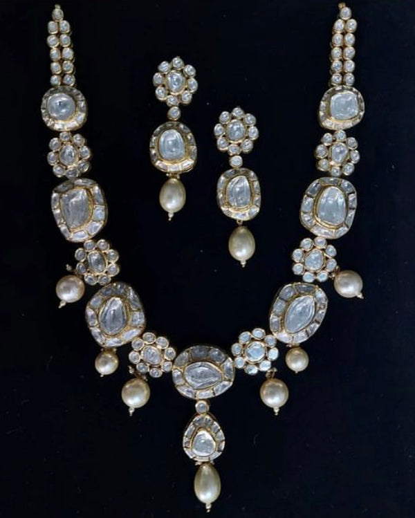 925 Silver Madhuri Arya Polki Necklace Set - Amrrutam