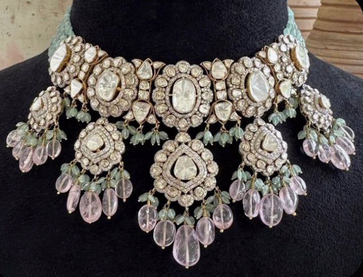 925 Silver Kailash Bridal Polki Necklace - Amrrutam