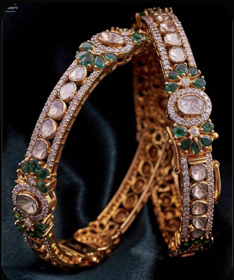 925 Silver Rainika Polki Bangle Set - Amrrutam