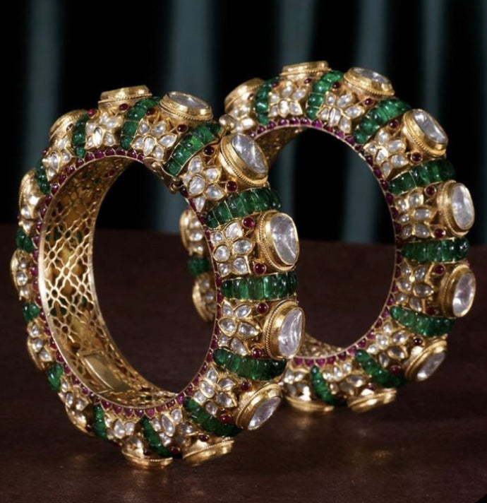 925 Silver Vrinda Polki Bangle Set - Amrrutam