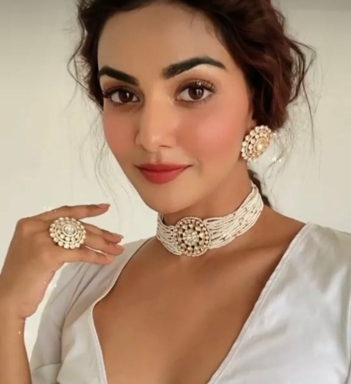 925 Silver Charitra Polki Necklace Set - Amrrutam
