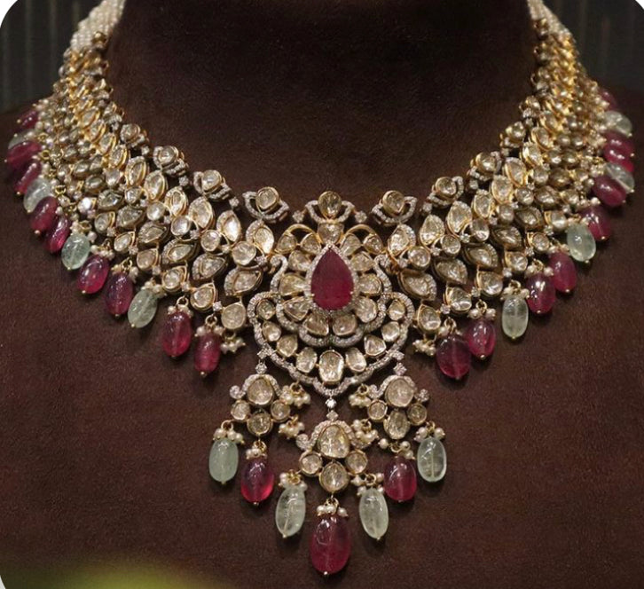 925 Silver Meera Polki Necklace - Amrrutam Jewellery