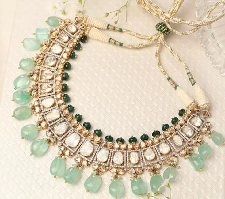 925 Silver Mahira Peacock Polki Choker - Amrrutam