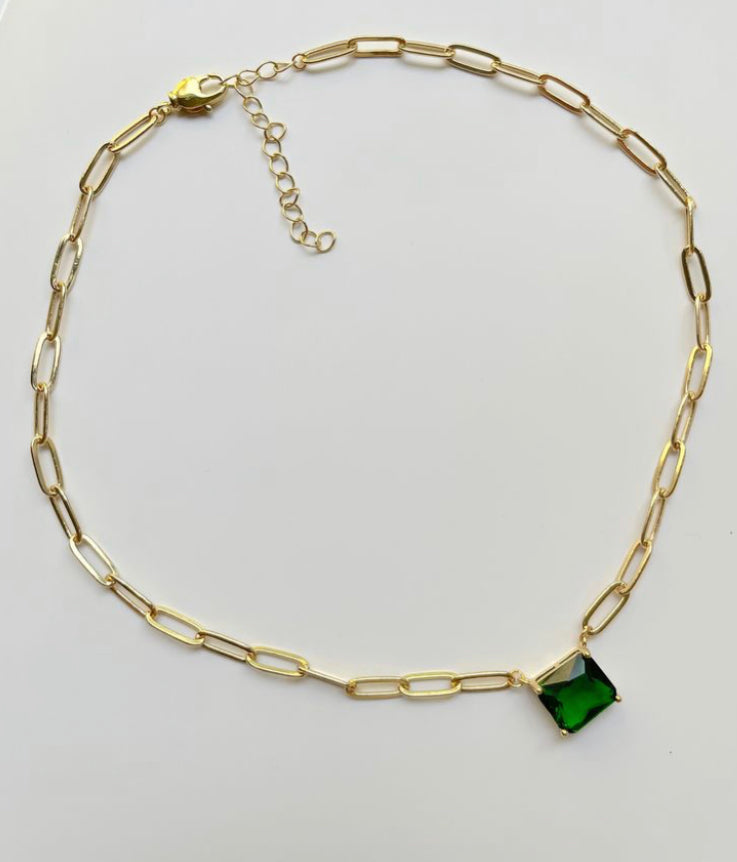Green Chain Choker Necklace in 92.5 Silver - Amrrutam