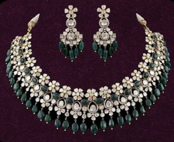 925 Silver Primakshya Polki Necklace Set - Amrrutam