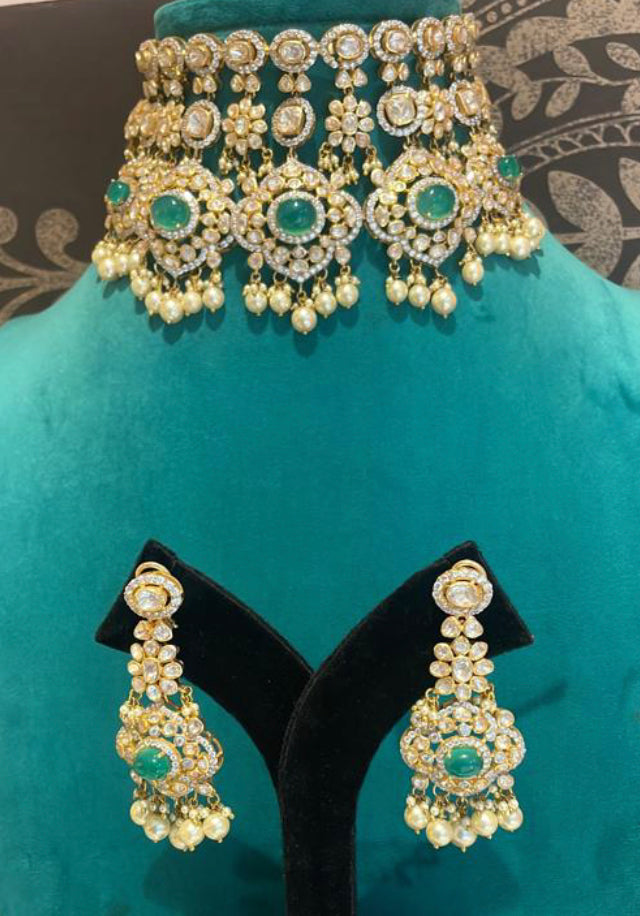 925 Silver Taqveer Polki Necklace Set - Amrrutam