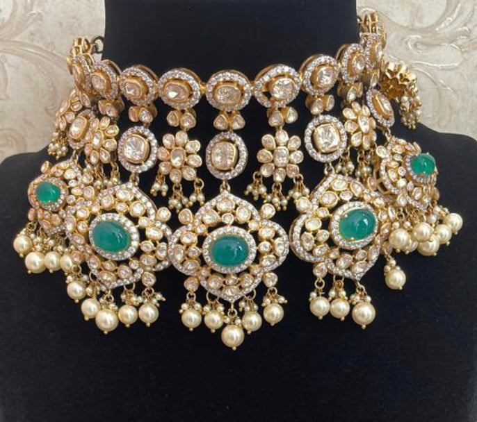 925 Silver Taqveer Polki Necklace Set - Amrrutam