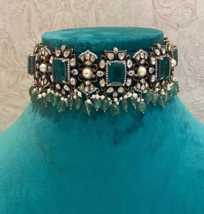 925 Silver Varsada Victorian Choker Necklace - Amrrutam