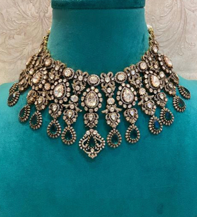 925 Silver Karnika Victorian Choker Necklace Set - Amrrutam