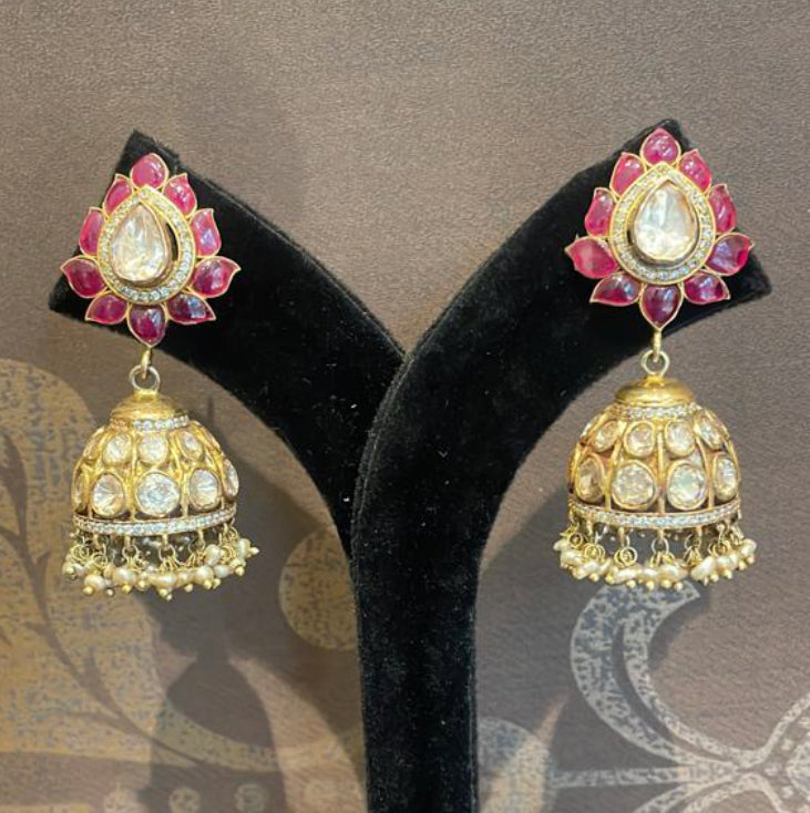 925 Silver Anahita Polki Jhumka Earring - Amrrutam