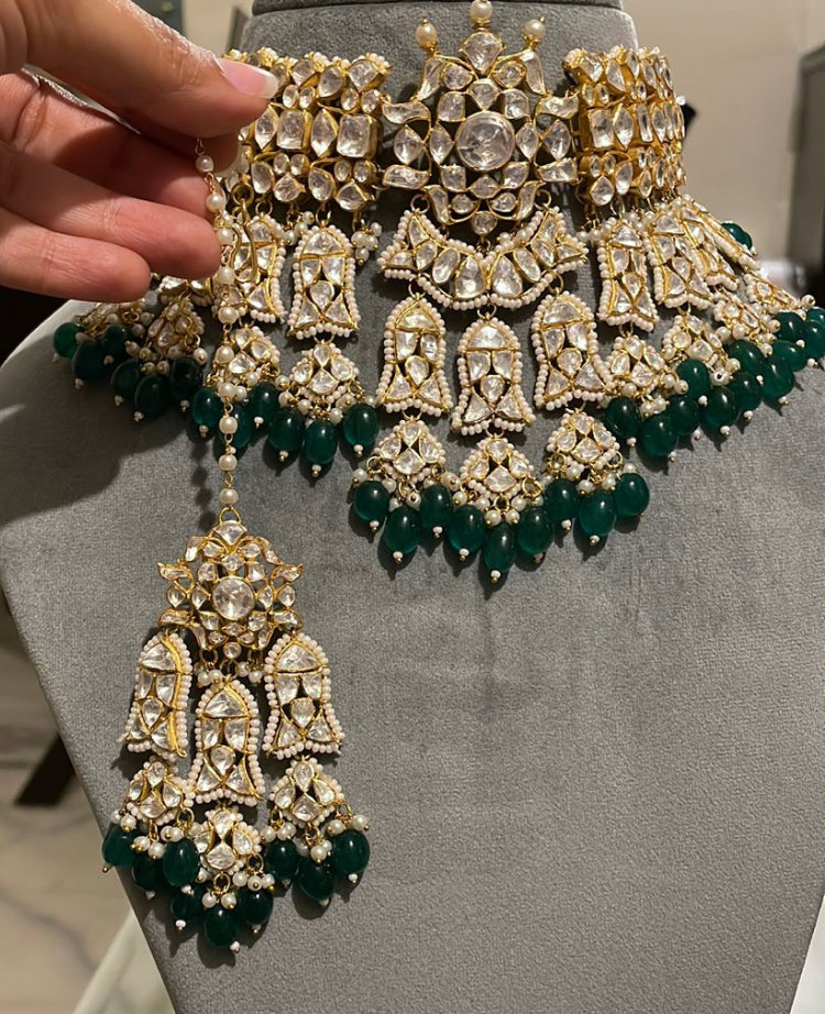 925 Silver Meraki Polki Bridal Choker Set - Amrrutam