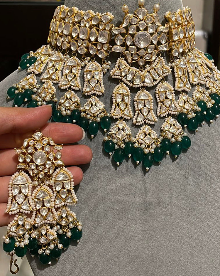 925 Silver Meraki Polki Bridal Choker Set - Amrrutam