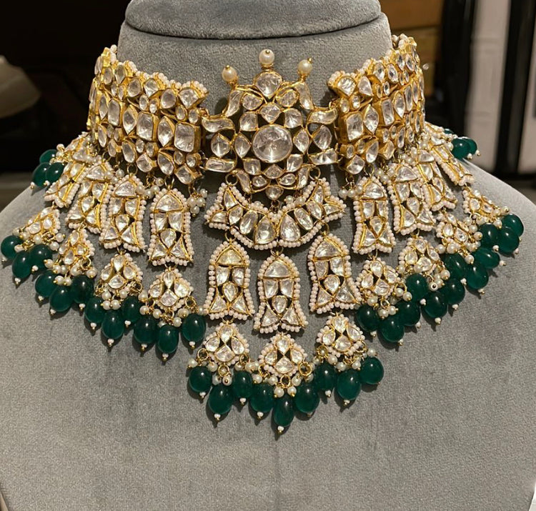 925 Silver Meraki Polki Bridal Choker Set - Amrrutam