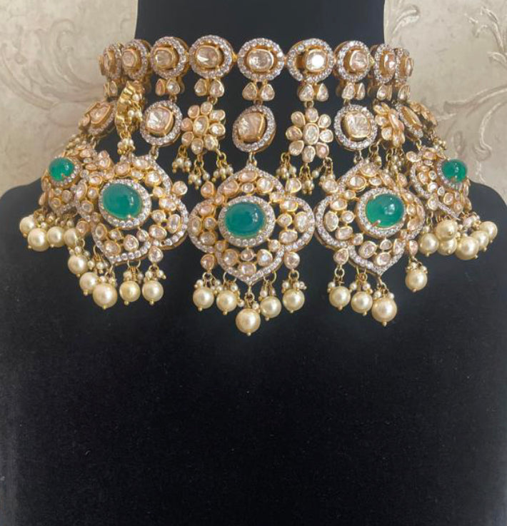 925 Silver Taqveer Polki Necklace Set - Amrrutam