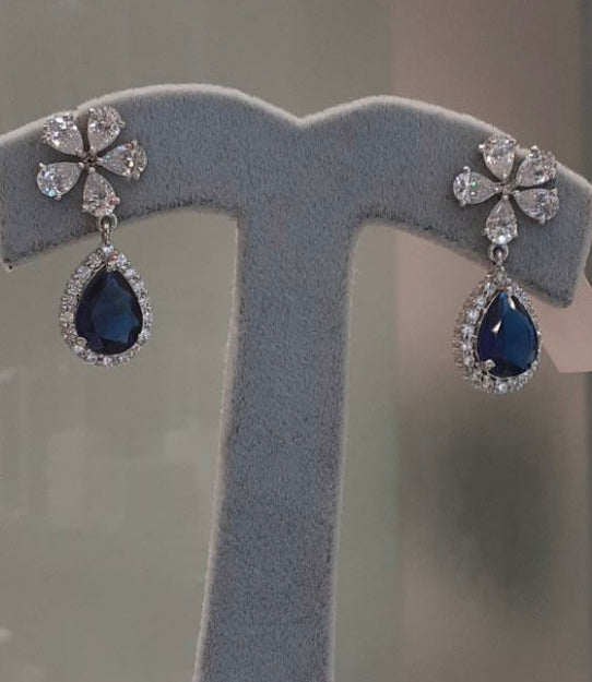 925 Silver Floral Drop Swarovski Earrings - Amrrutam