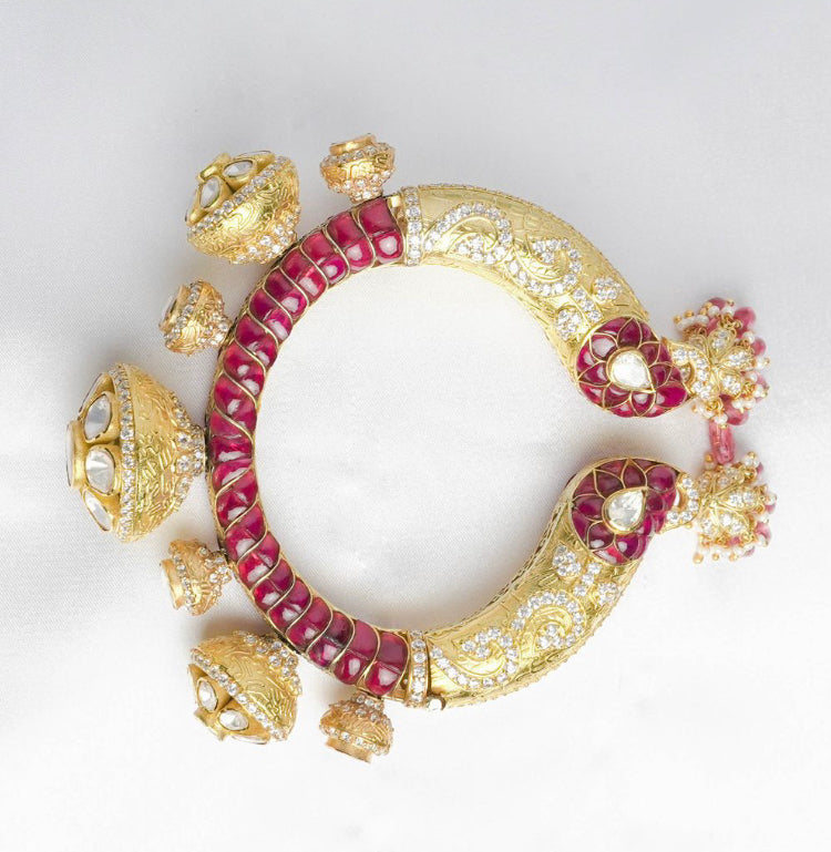 925 Silver Red Statement Polki Bangle - Amrrutam