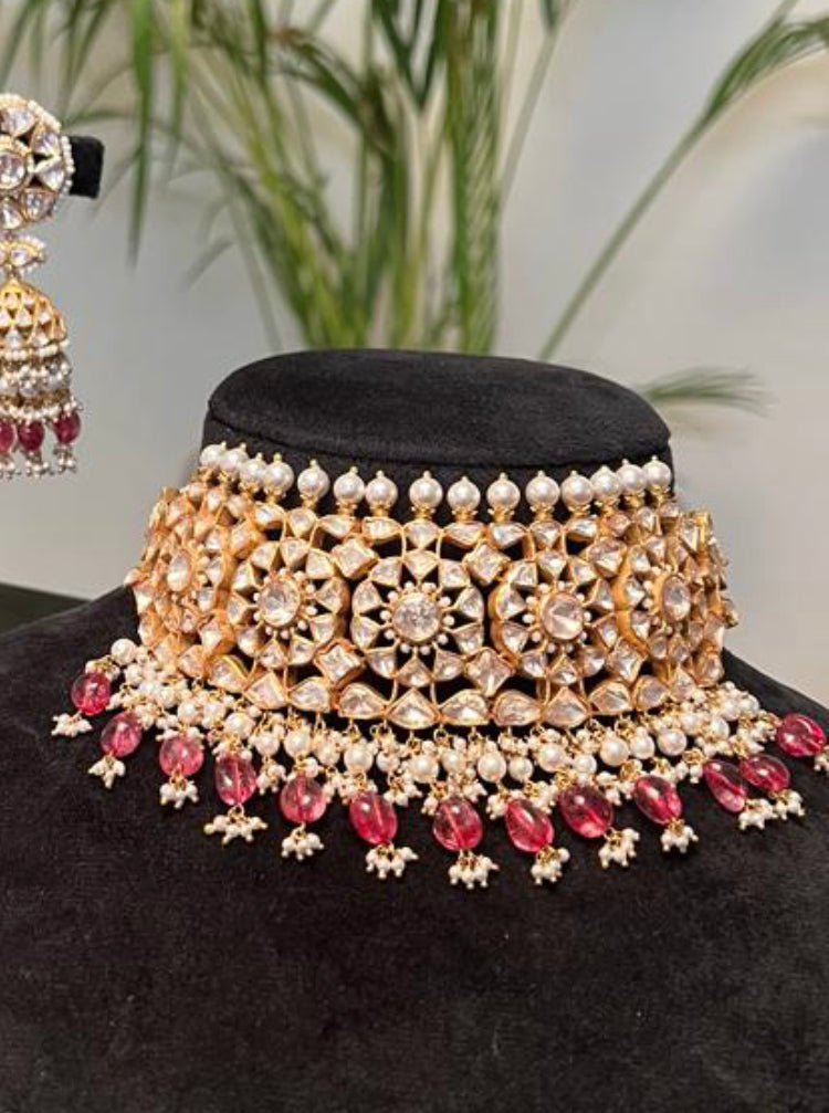 925 Silver Banshara Polki Necklace Set - Amrrutam