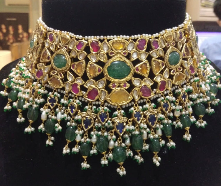 925 Silver Raasleela Bridal Polki Choker Necklace - Amrrutam