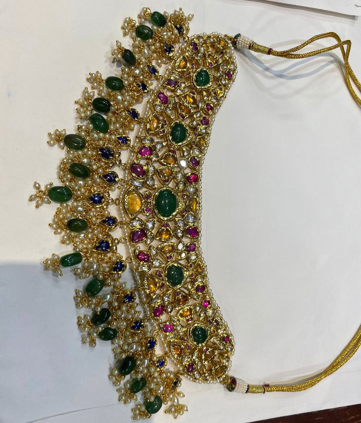 925 Silver Raasleela Bridal Polki Choker Necklace - Amrrutam