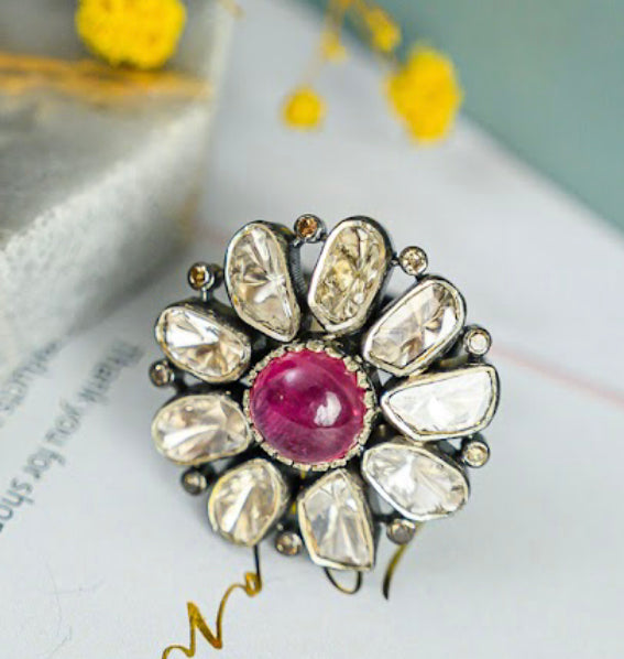 925 Silver Bela Ruby Uncut Diamond Earrings - Amrrutam